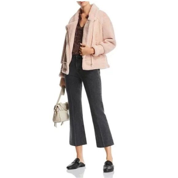 APPARIS Anne Faux-Shearling Moto-Style Jacket Pink - Picture 2 of 14